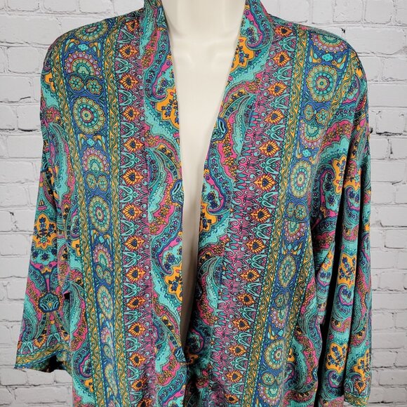 NWT LARA Ethnics Multicolor Floral Saska Oyster Blue Long Kimono Robe Size TU - Picture 5 of 14